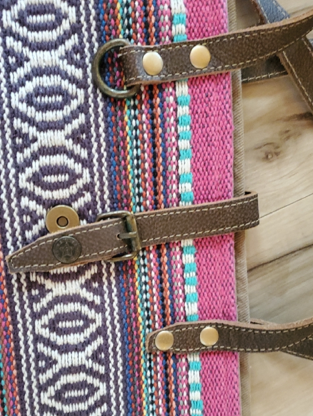 Myra Bag Pink Patterned Tote with Brown Straps - Picture 5 of 8